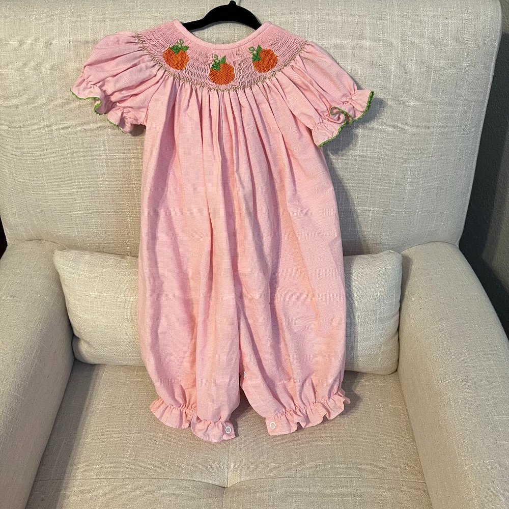 Baby Girl Southern Sunshine Kids 9M Smocked Pumpkin Long Bubble